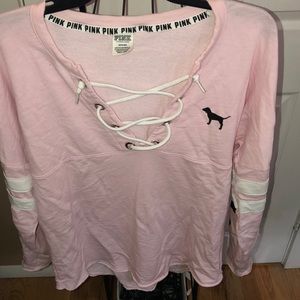 Pink, pink lace up sweatshirt